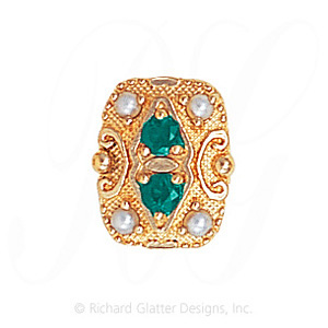 GS525 E/PL - 14 Karat Gold Slide with Emerald center and Pearl accents 
